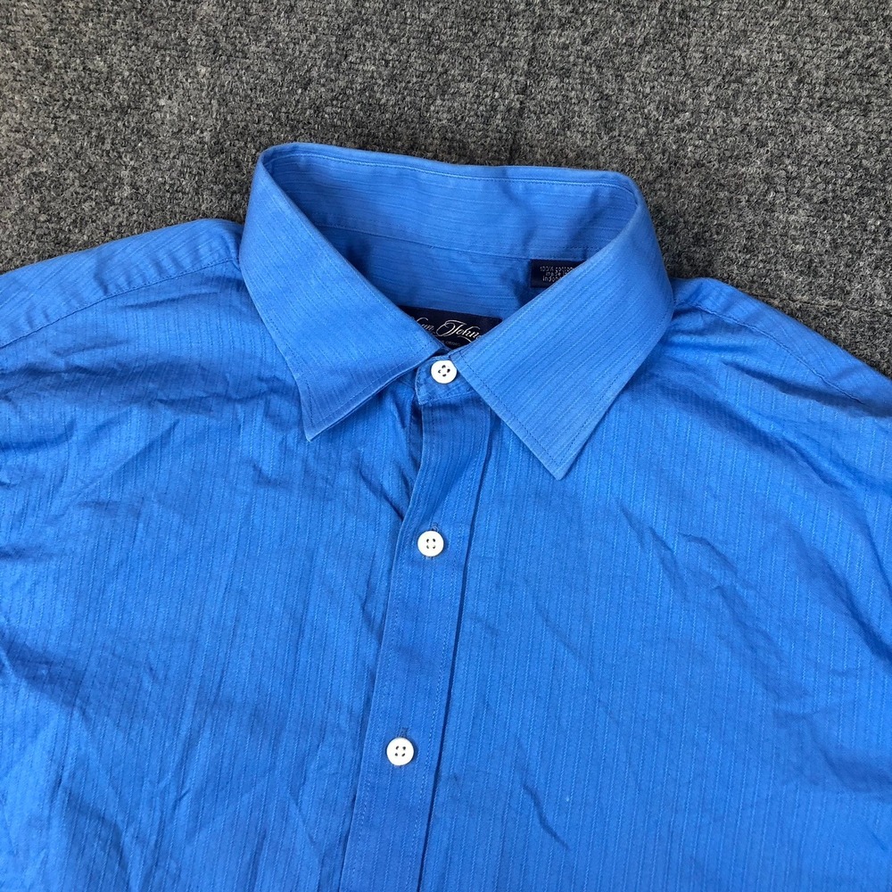 Sean John Mens Blue Fine‎ Tailored Stripe Dress Shirt Long Sleeve Size L